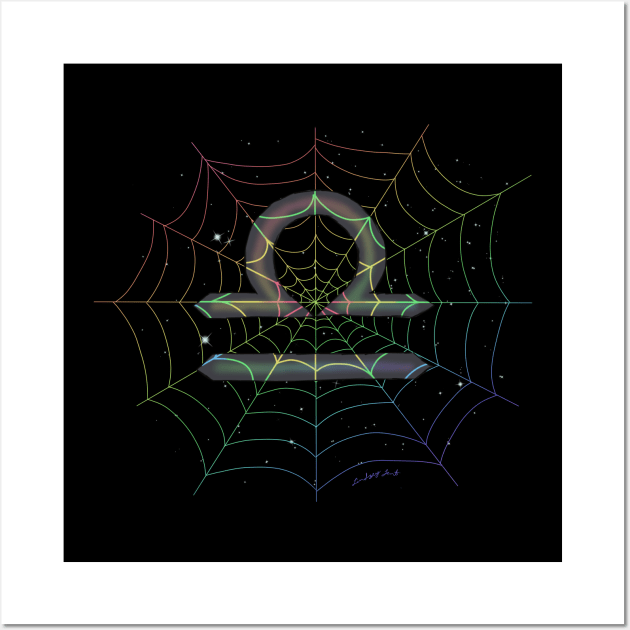 Rainbow spiderweb Libra Wall Art by HauntedIndigo